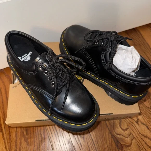 Dr. Martens Black Leather Platform Oxfords 8053 - Picture 2 of 7